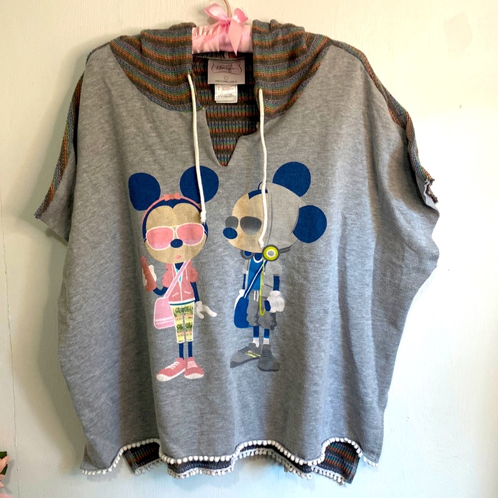 Disney Gray Hooded Sweatshirt with Mickey and Minnie Design